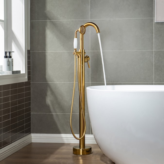 Woodbridge Victoriene Brushed Gold 1-handle Freestanding Swivel Bathtub Faucet with Hand Shower