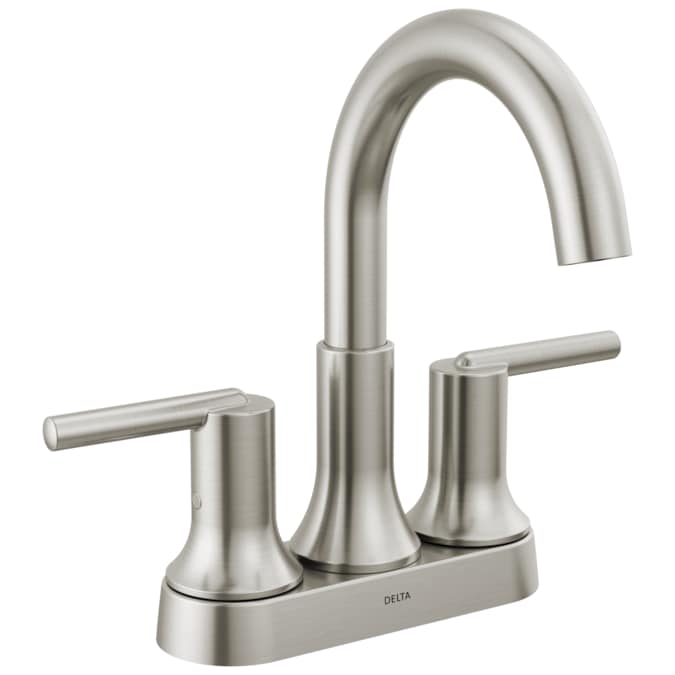 Delta Trinsic Stainless 4-in centerset 2-Handle WaterSense Bathroom Sink Faucet with Drain and Deck Plate