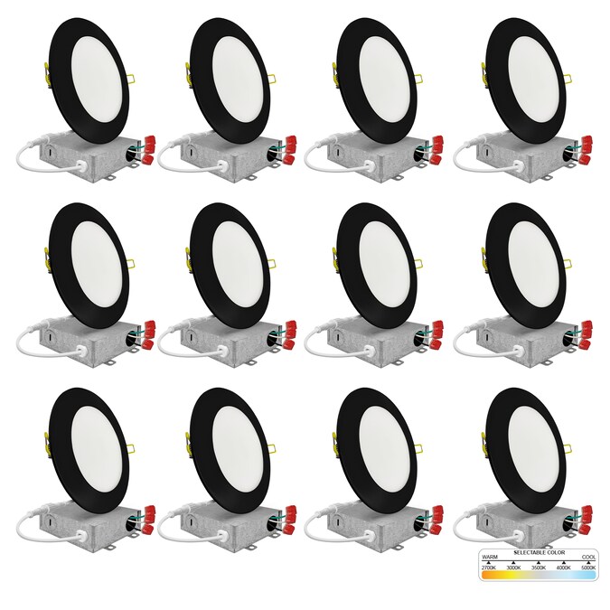 NUWATT Ultra Slim Airtight IC Black 6-in 1050-Lumen Switchable Round Dimmable LED Canless Shower Recessed Downlight (12-Pack)