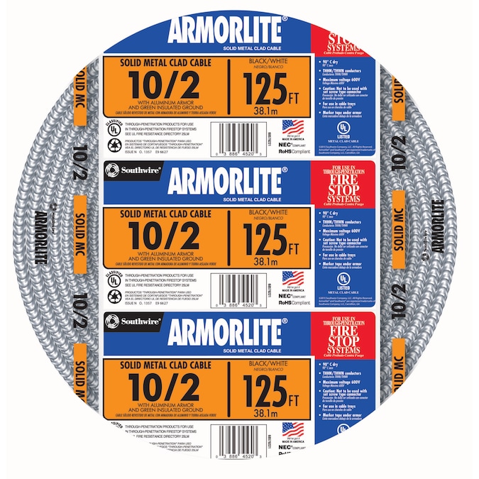 Southwire Armorlite 125-ft 10/2 Solid Aluminum MC (Metal Clad) Cable