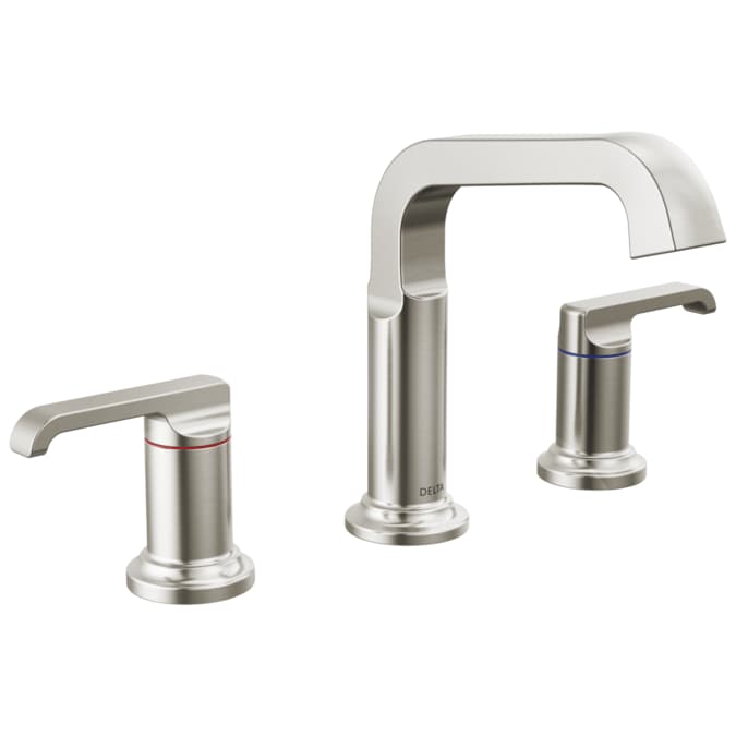 Delta Tetra Lumicoat Stainless Widespread 2-Handle WaterSense Bathroom Sink Faucet with Drain