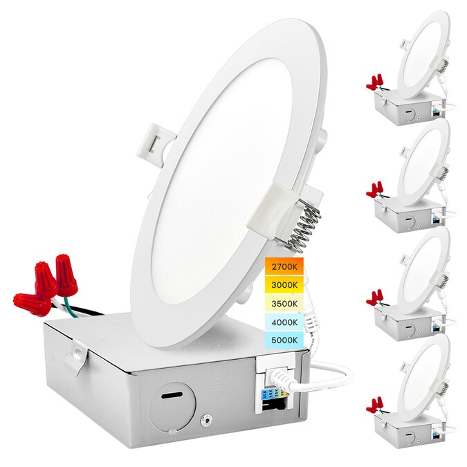 Luxrite White 6-in 1000-Lumen Switchable Round Dimmable LED Canless Shower Recessed Downlight (4-Pack)