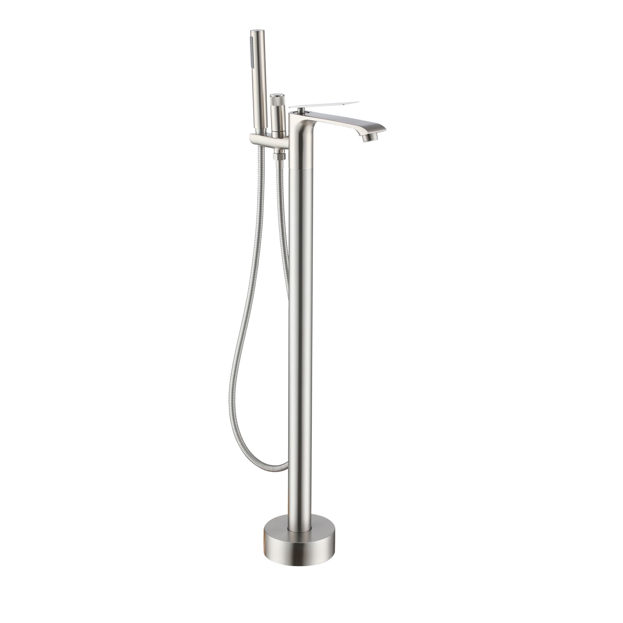 Brushed Nickel 1-handle Freestanding Swivel Bathtub Faucet with Hand Shower ( Valve Included )