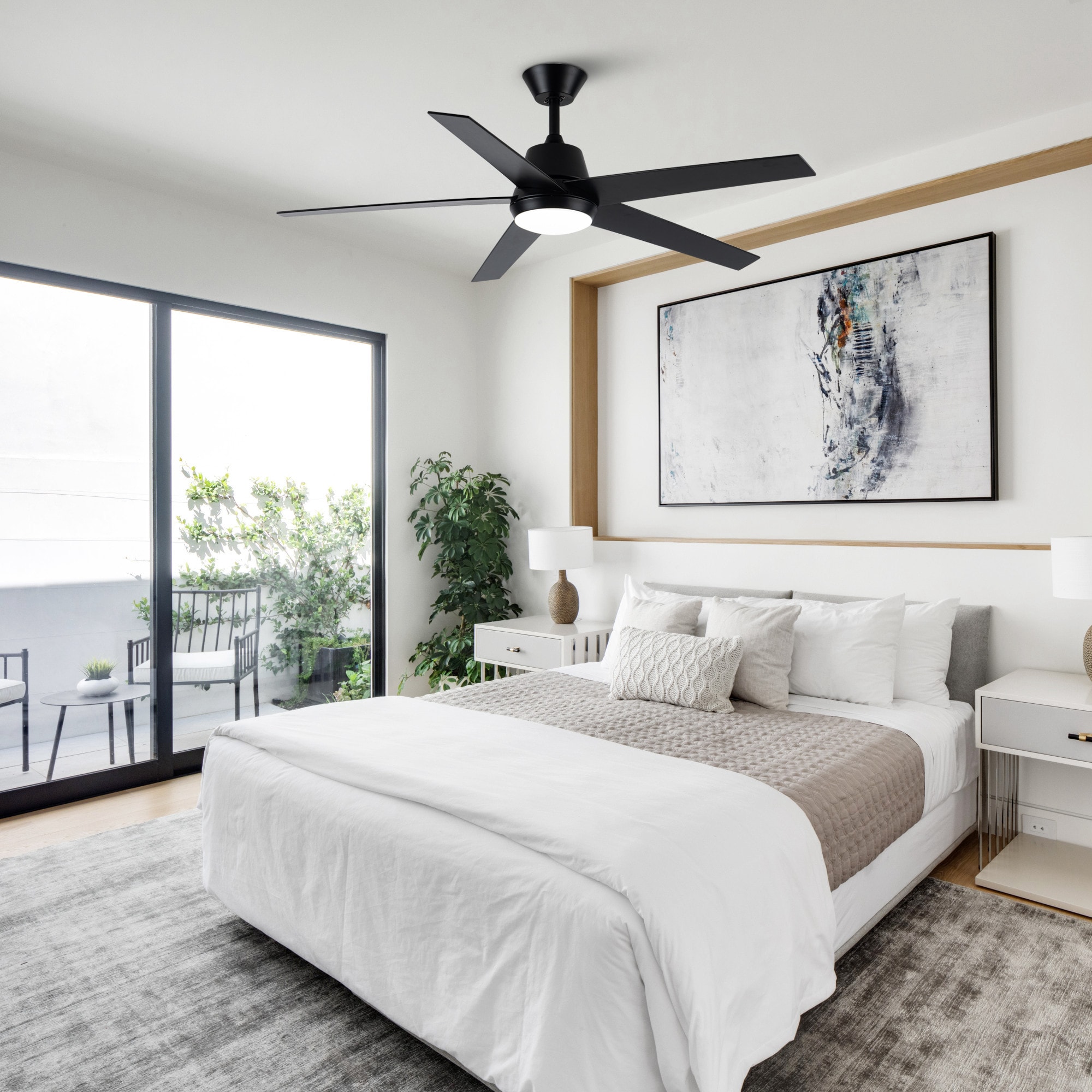 52-in Integrated LED Matte Black with Black Blades Ceiling Fan With Light and Remote ( 5 -Blade ) - Image 2