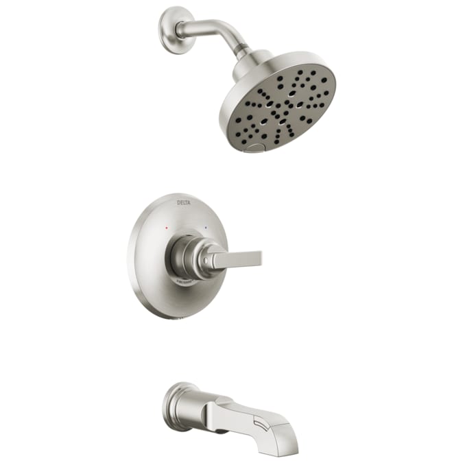 Delta Tetra Lumicoat Stainless 1-handle Multi-function Round Bathtub and Shower Faucet