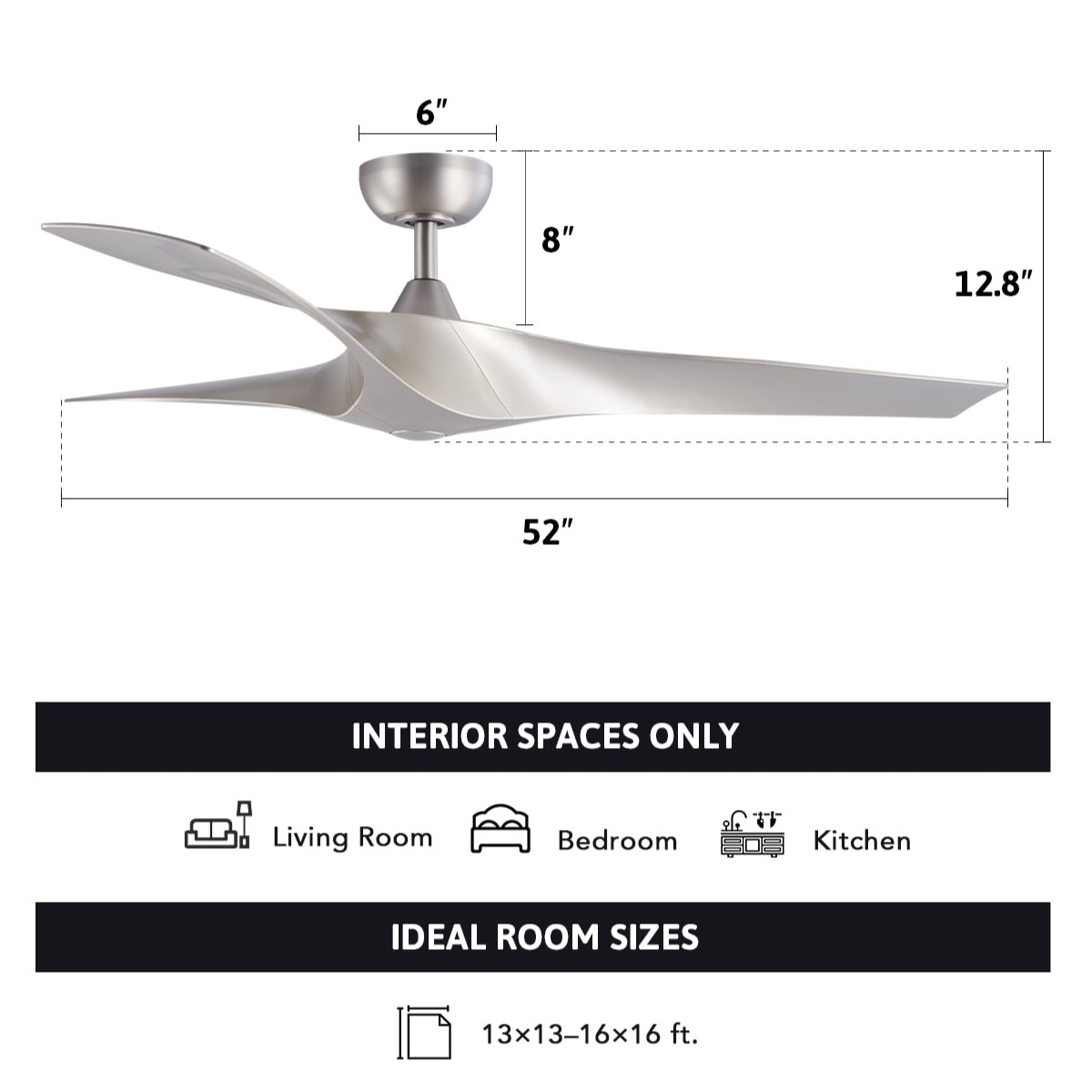 52-in Brushed Nickel with Brushed Nickel Blades Ceiling Fan Without Light - Remote Included ( 3 -Blade ) - Image 7