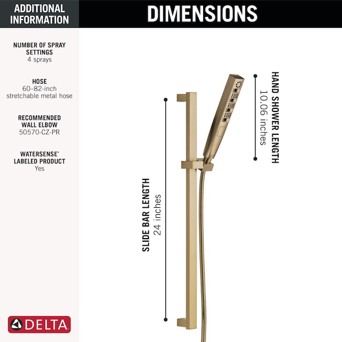 Delta Tetra Lumicoat Champagne Bronze 10.16-in Rectangle Handheld Shower Head 1.75-GPM (6.6-LPM) - Image 2