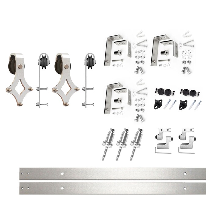 HOMACER 54-in Brushed Nickel Indoor Diamond Double Bypass Barn Door Hardware Kit