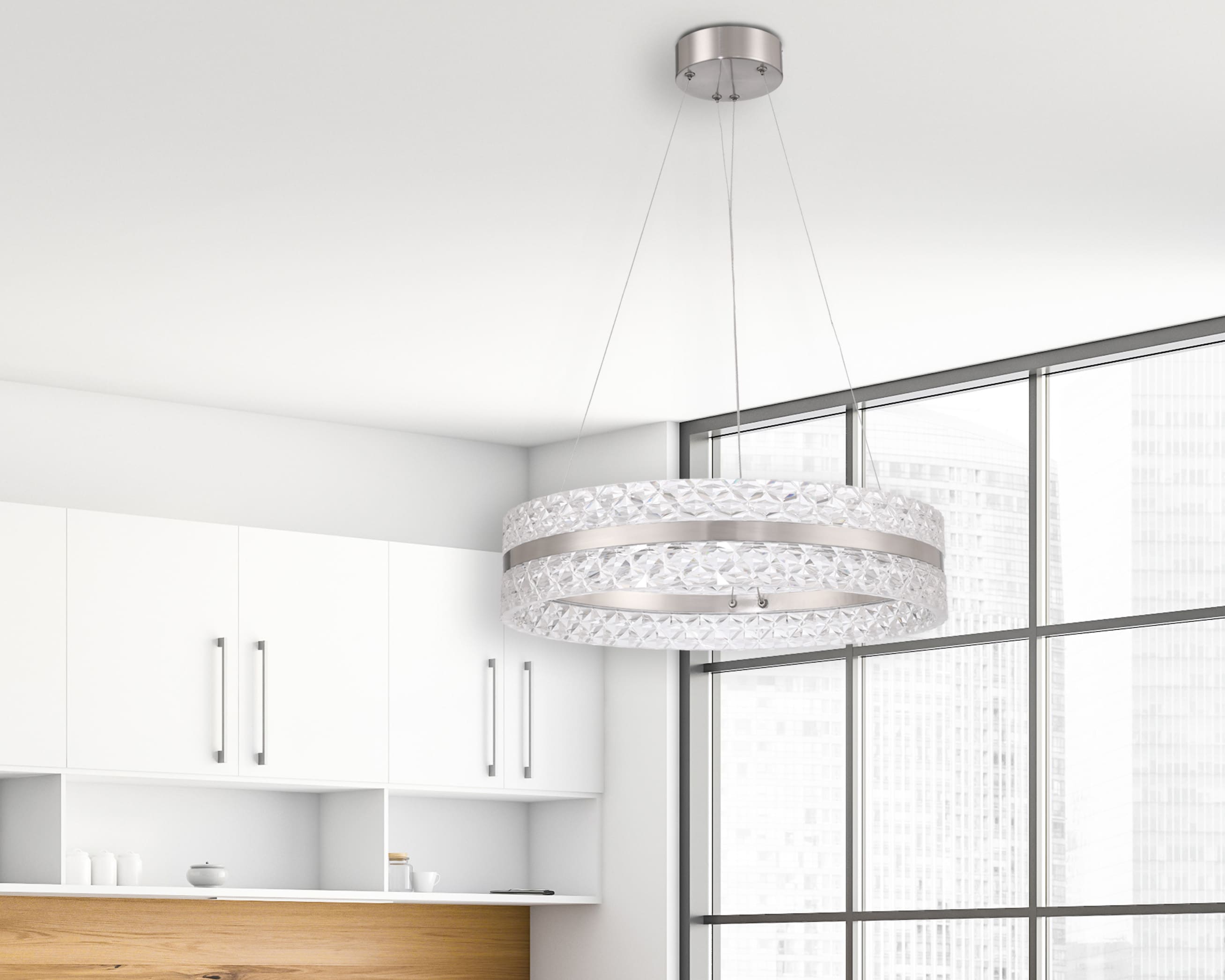 Segrid 1 -Light Brushed Nickel Glam Integrated LED Crystal For Use in Bathrooms, Bedrooms, Dining Rooms, Foyers, Kitchens, Living Rooms Chandelier