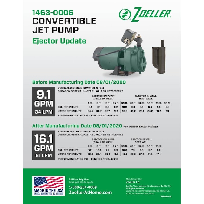 Zoeller 1-HP 115 and 230-Volt 16-GPM Cast Iron Deep Well Jet Pump - Image 8