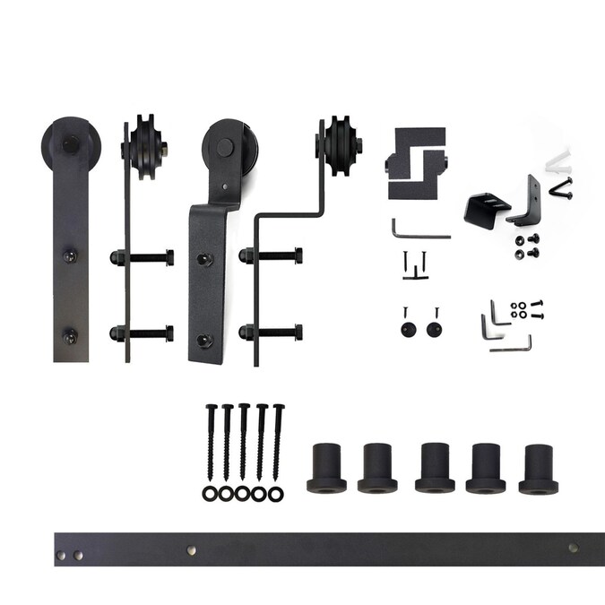 HOMACER 84-in Rustic Black Indoor I-strap Double Bypass Barn Door Hardware Kit