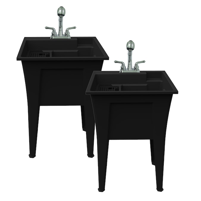 RuggedTub 24.25-in x 22-in 1-Basin Black Freestanding Utility Tub with Drain and Faucet