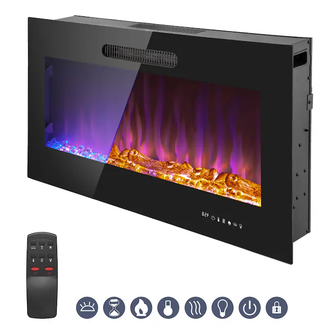 Prominence Home 36-in W Matte Black LED Wall-mount Electric Fireplace with Remote Control Included