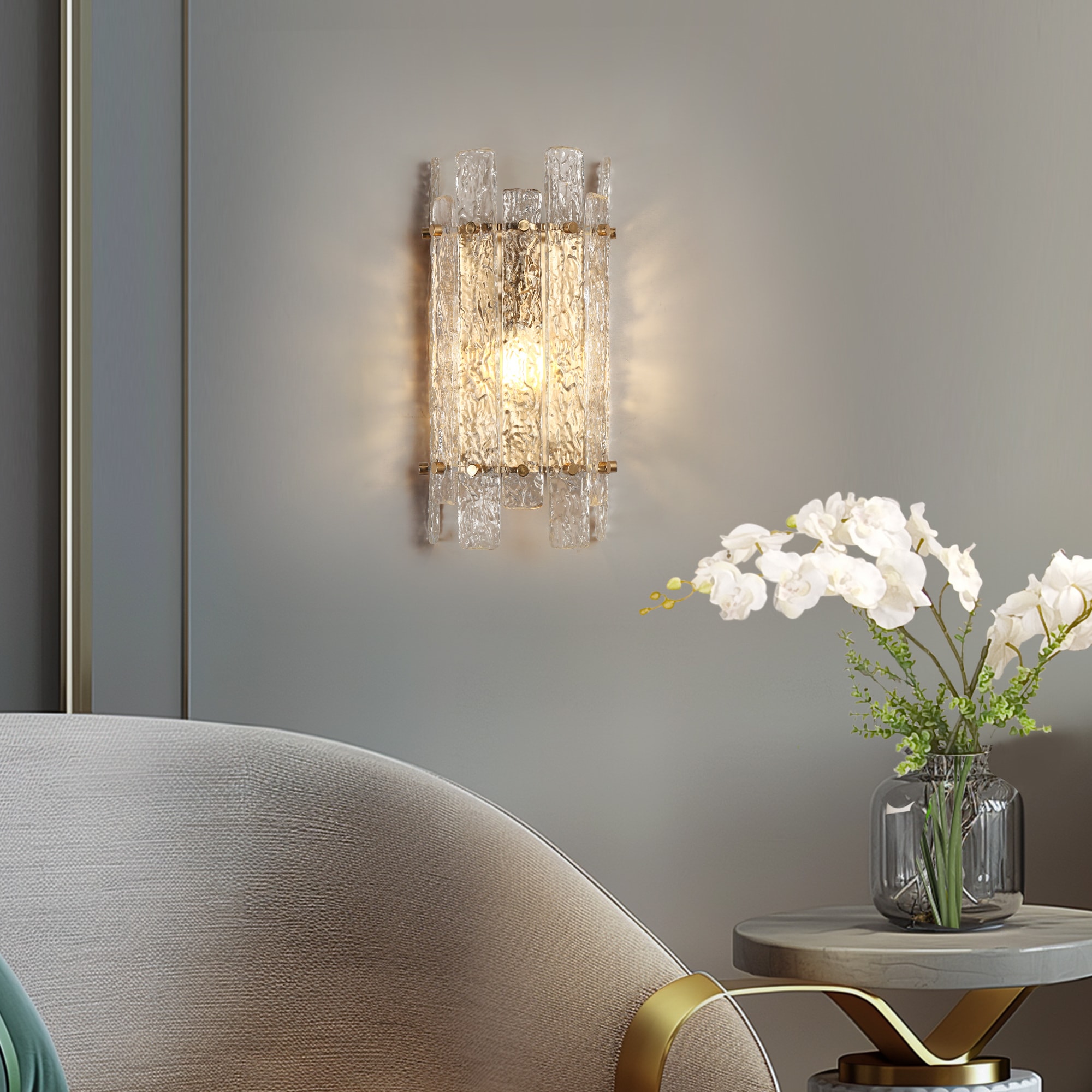 Engaveric 5.9-in W 1 -Light Polished Gold Wall Sconce