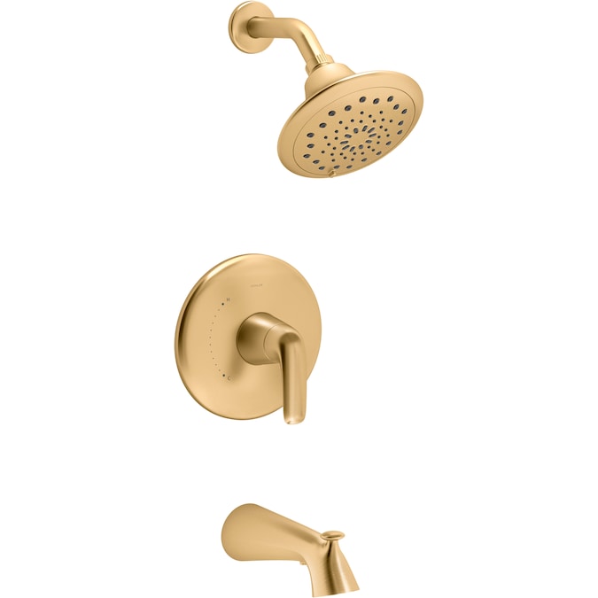 ER Avail Vibrant Brushed Moderne Brass 1-handle Multi-function Round Bathtub and Shower Faucet Valve Included