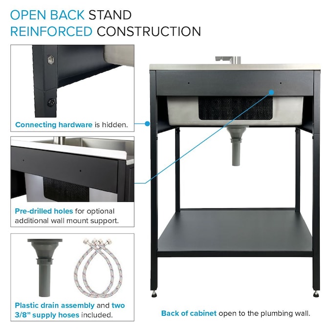 Transolid 22.1-in x 28-in 1-Basin Matte Black Freestanding Laundry Sink with Faucet - Image 8