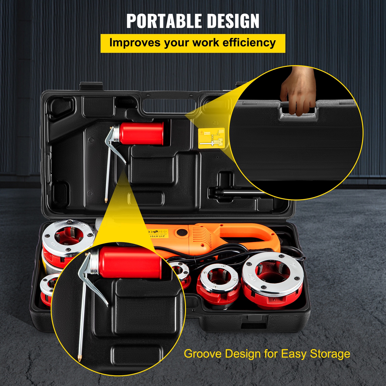 Electric Pipe Threader, 2300w Pipe Threading Machine, Heavy Duty Hand Held Power Drive Kit, 110v Pipe Threader Machine Copper Motor, Portable Pipe Threader with 6 Dies 1/2-2 and Carrying Cas - Image 7