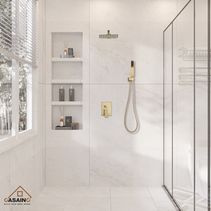 CASAINC Brushed Gold 10-in Built-In Shower Faucet System with 2-way Diverter (Pressure-balanced Valve Included) - Image 2