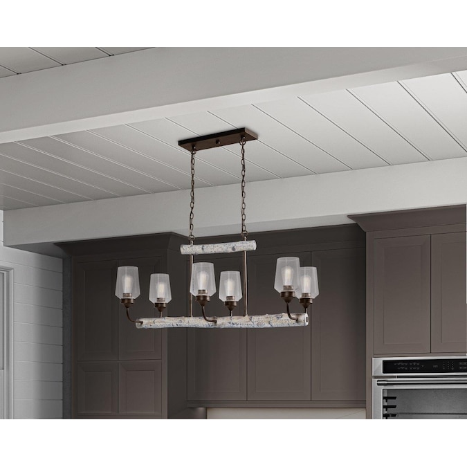 Litex Birch Grove 6-Light Bronze/Birch Rustic Clear Glass Linear Medium Hanging Kitchen Island Light