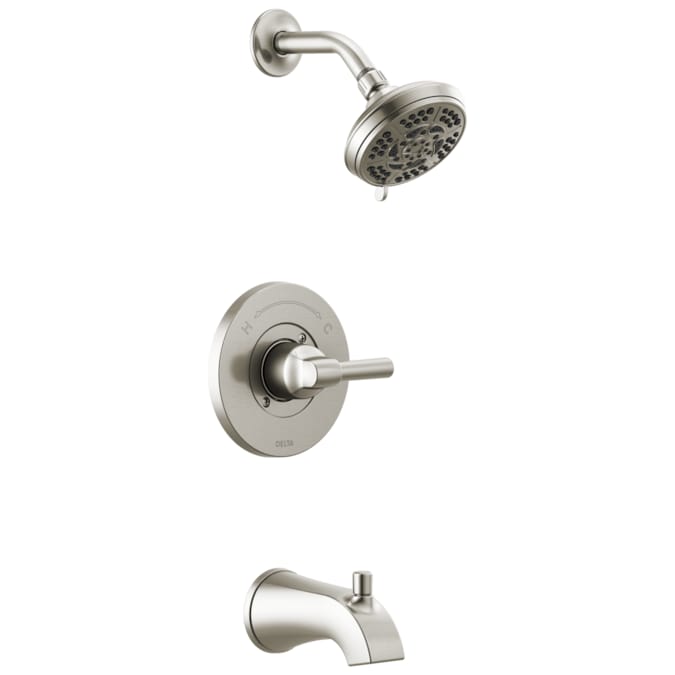 Delta Becker Spotshield Brushed Nickel 1-handle Multi-function Round Bathtub and Shower Faucet Valve Included