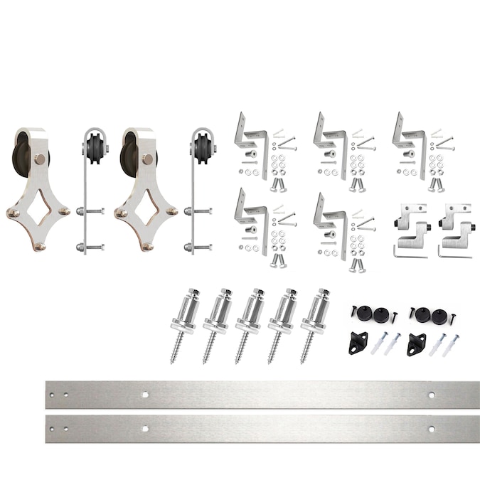 HOMACER 79-in Brushed Nickel Indoor Diamond Double Bypass Barn Door Hardware Kit