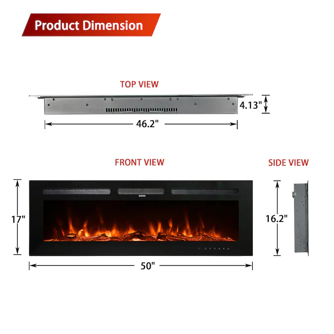 Mondawe 50-in W Black Fan-forced Wall-mount Electric Fireplace with Remote Control Included - Image 9