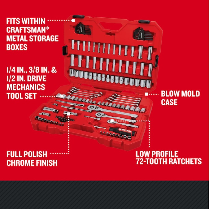CRAFTSMAN 135-Piece Standard (SAE) and Metric Polished Chrome Mechanics Tool Set with Hard Case - Image 2