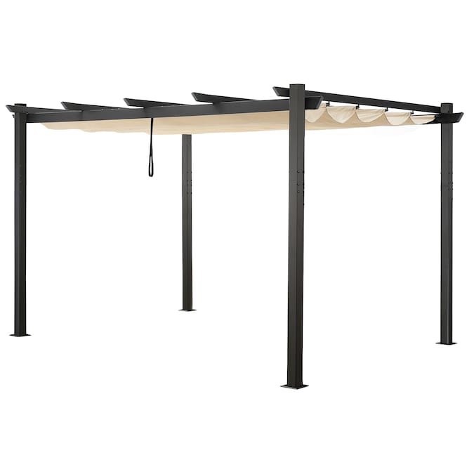PEAK HOME FURNISHINGS Pergola 10-ft W x 13-ft L x 7-ft 10-3/4-in H Beige Metal Attached Pergola with Canopy