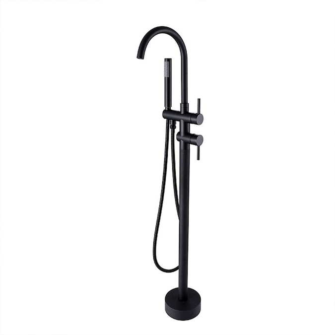 WELLFOR Matte Black 2-handle Freestanding High-arc Bathtub Faucet with Hand Shower (Valve Included)