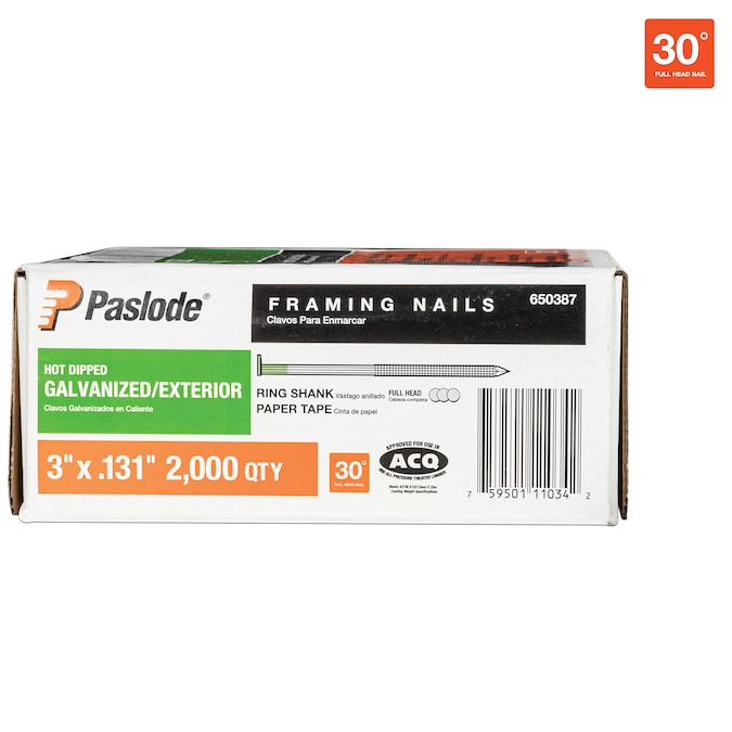 Paslode 3-in x 0.131-in 30-Degree Hot-Dipped Galvanized Ring Shank Collated Framing Nails (2000-Per Box)
