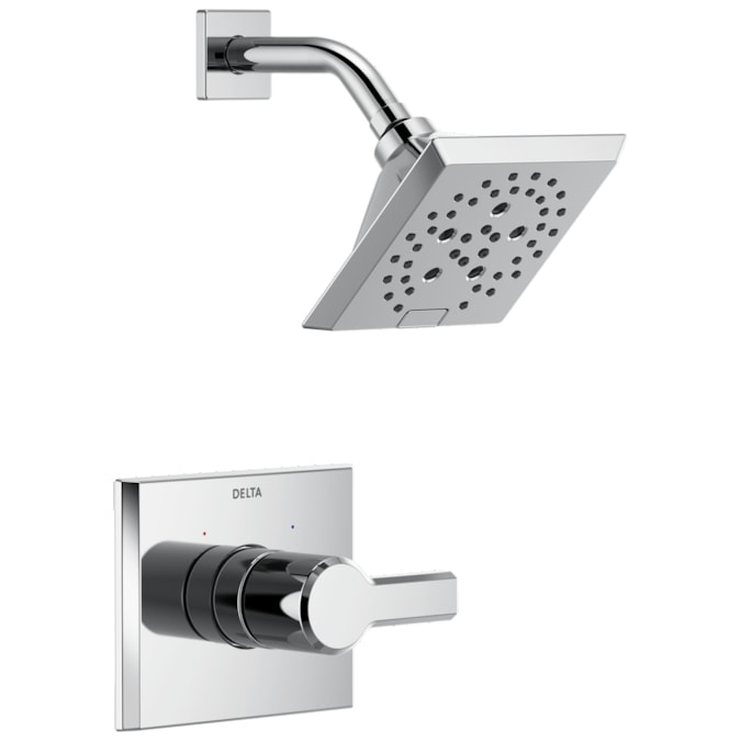 Delta Pivotal Lumicoat Chrome 1-handle Multi-function Square Shower Faucet Valve Included
