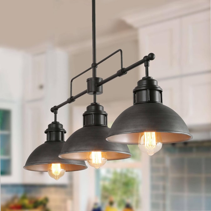 LNC Donnish Farmhouse Dome 3-Light Brushed Grey Traditional Linear LED Large Hanging Kitchen Island Light