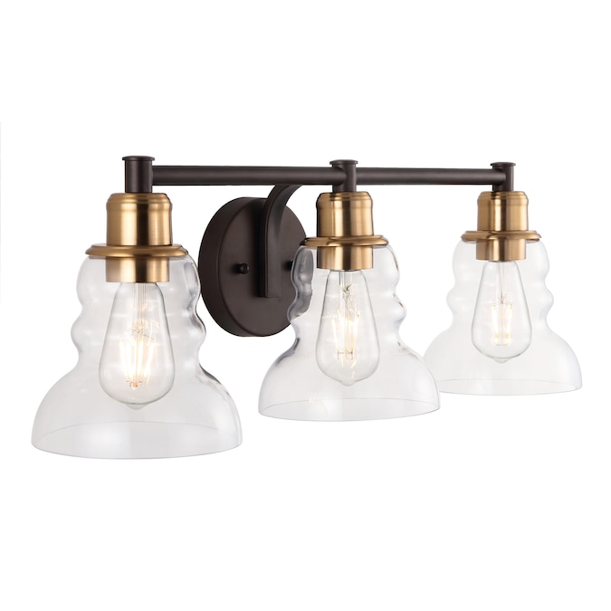 JONATHAN Y Manhattan Vintage Metal/Glass Industrial Rustic 25.5-in 3-Light Satin Gold LED Farmhouse Vanity Light - Image 3