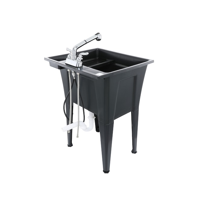 RuggedTub 24.25-in x 22-in 1-Basin Black Freestanding Utility Tub with Drain and Faucet - Image 5