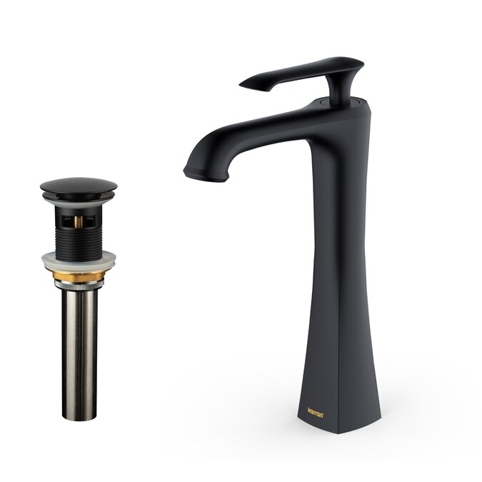 Karran Woodburn Matte Black Vessel 1-Handle Bathroom Sink Faucet with Drain