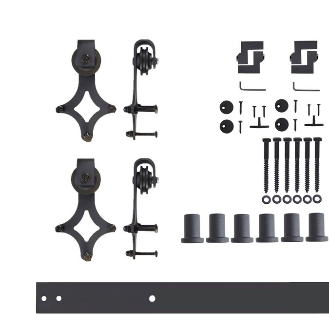 HOMACER 96-in Rustic Black Indoor Diamond Double Barn Door Hardware Kit