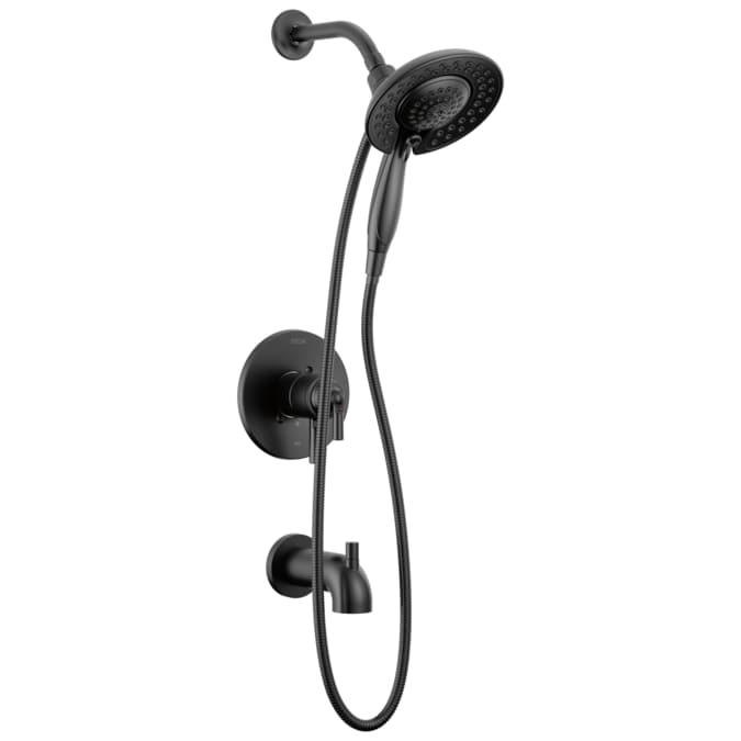 Delta Saylor Matte Black 2-handle Multi-function Round Bathtub and Shower Faucet