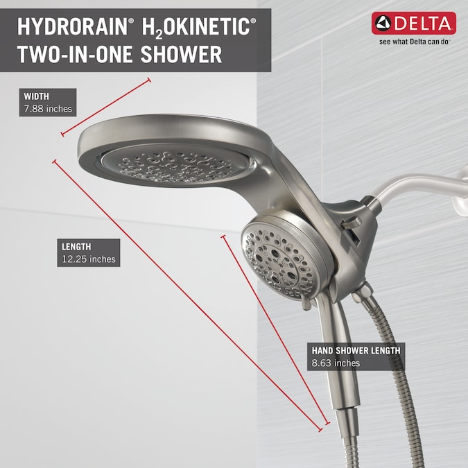 Delta HydroRain H2Okinetic Lumicoat Stainless 7.875-in Round Dual/Combo Rain Shower Head 2.5-GPM (9.5-LPM) - Image 4