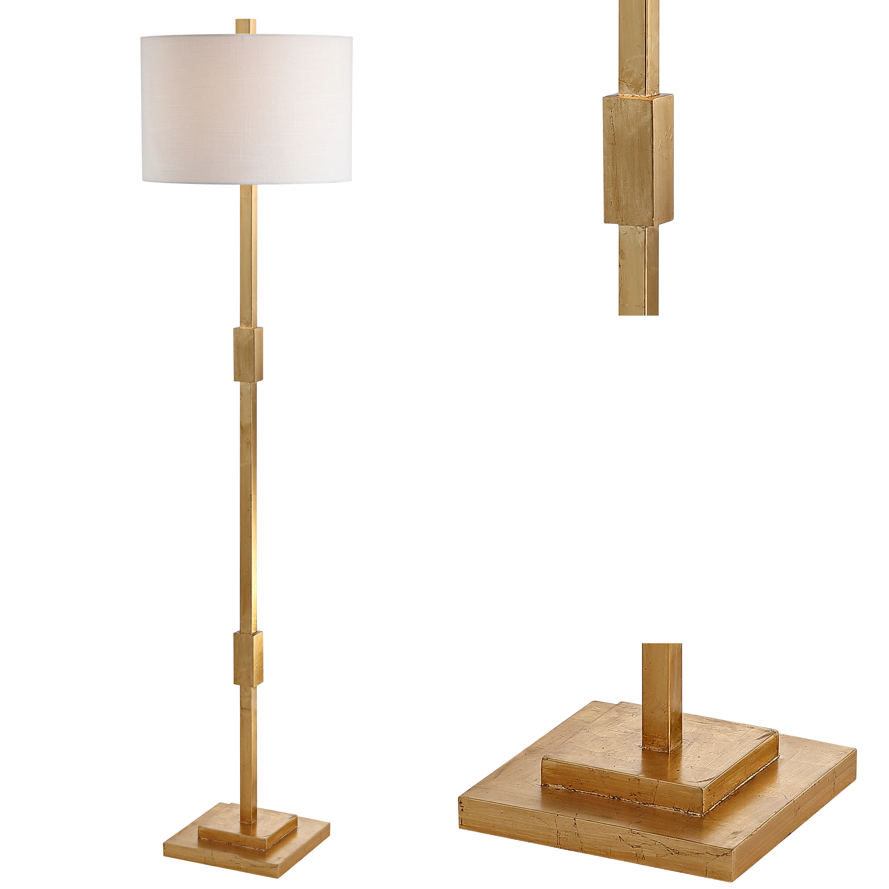 Windsor Resin/Metal Transitional 61.5-in Gold Leaf Shaded floor lamp Floor Lamp with Linen Shade