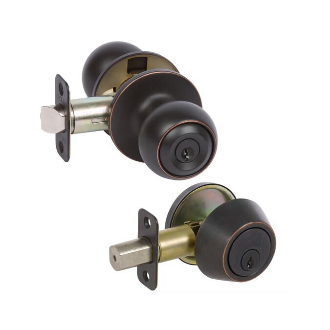 Delaney Hardware Fairfield Callan Edged Oil Rubbed Bronze Exterior Single-cylinder deadbolt Keyed Entry Door Knob Combo Pack (5-Pack) - Image 2