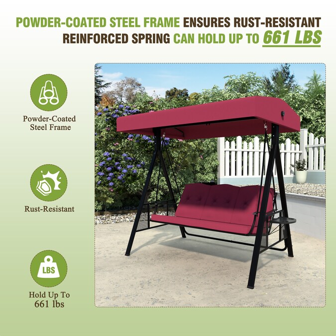 VEIKOUS Included side trays 3-person Wine Red Steel Outdoor Swing - Image 9