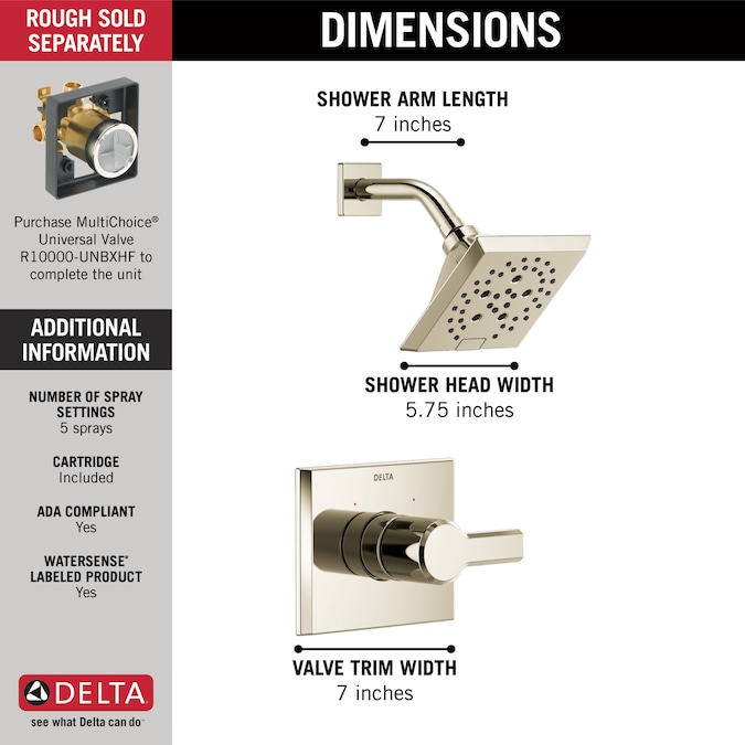 Delta Pivotal Lumicoat Polished Nickel 1-handle Multi-function Square Shower Faucet Valve Included - Image 3