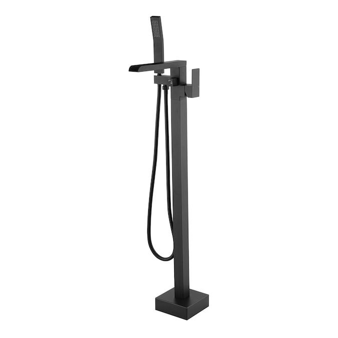 WELLFOR Matte Black 1-handle Freestanding High-arc Bathtub Faucet with Hand Shower (Valve Included)