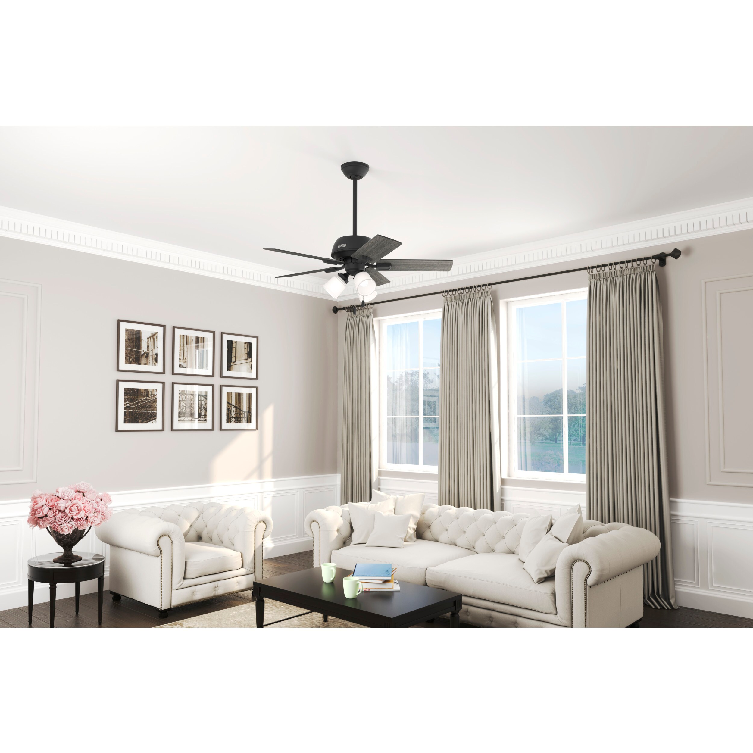 Crystal Peak 44-in Matte Black with Dark Gray Oak Blades Ceiling Fan With Light ( 5 -Blade ) - Image 4