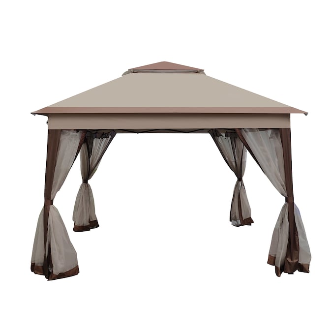 Clihome 11-ft x 11-ft Patio Gazebo Canopy Square Coffee Metal Polyester Roof Semi-permanent Gazebo with Screen Included