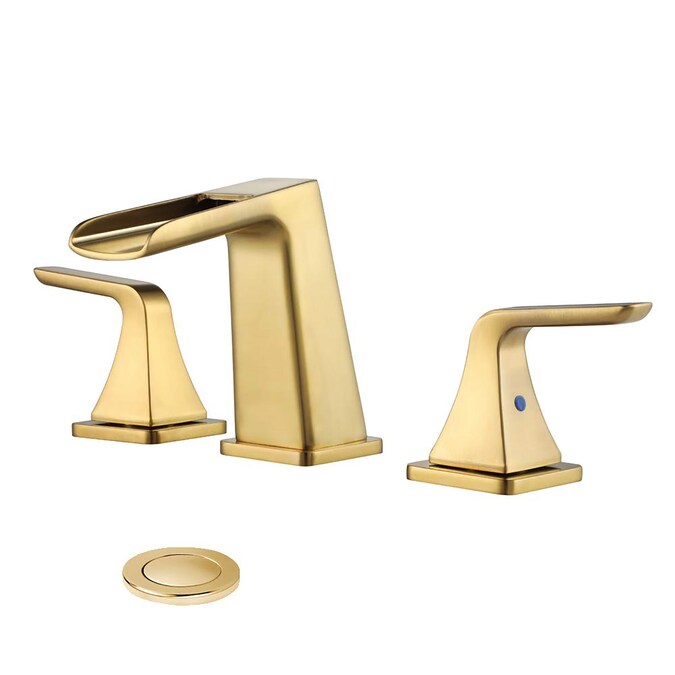 Clihome Brushed Gold Widespread 2-Handle WaterSense Bathroom Sink Faucet with Drain