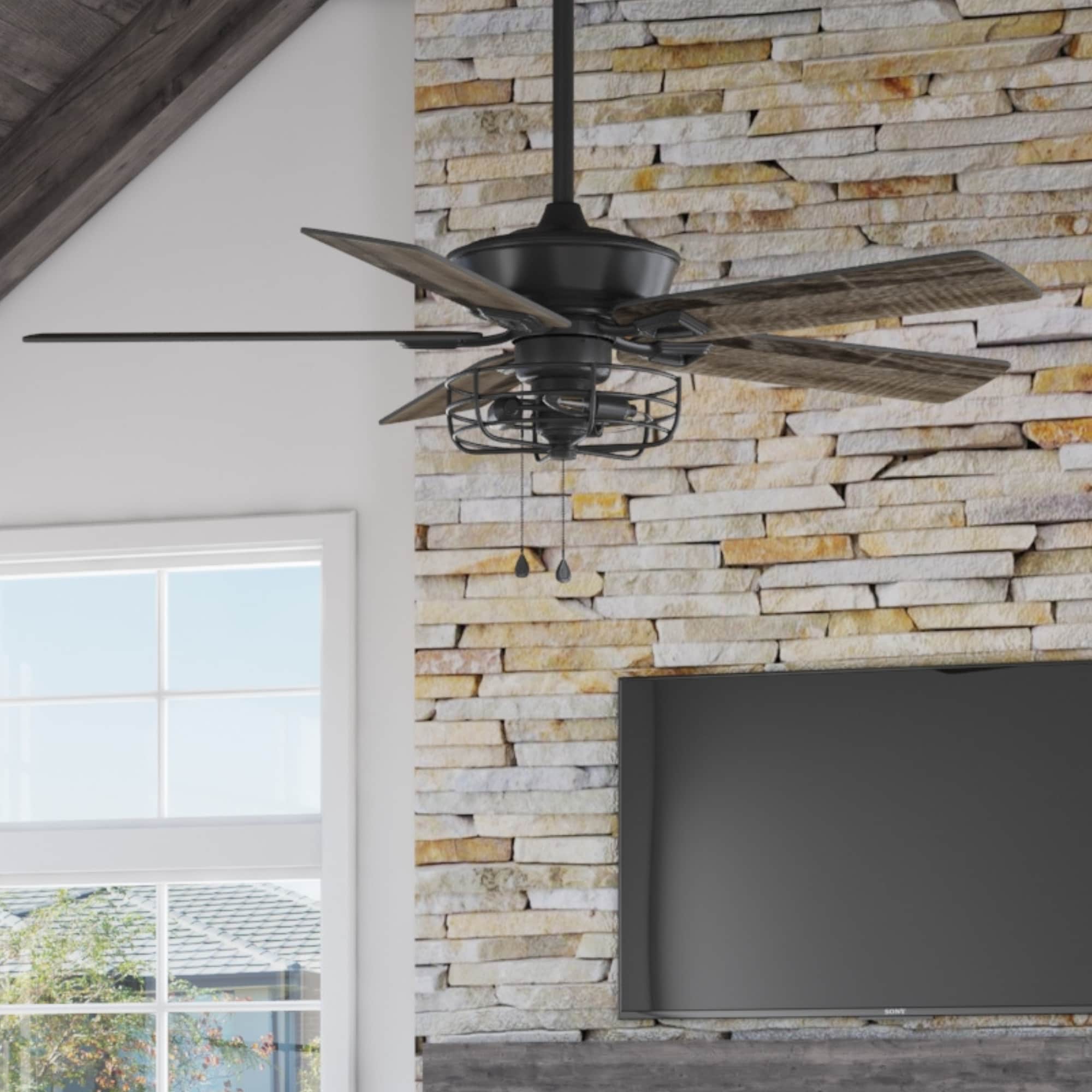 Hamilton 52-in Matte black with Driftwood/Sienna Blades Ceiling Fan With Light ( 5 -Blade )