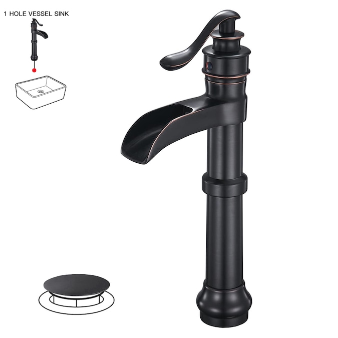 BWE Oil Rubbed Bronze Vessel 1-Handle WaterSense Waterfall Bathroom Sink Faucet with Drain