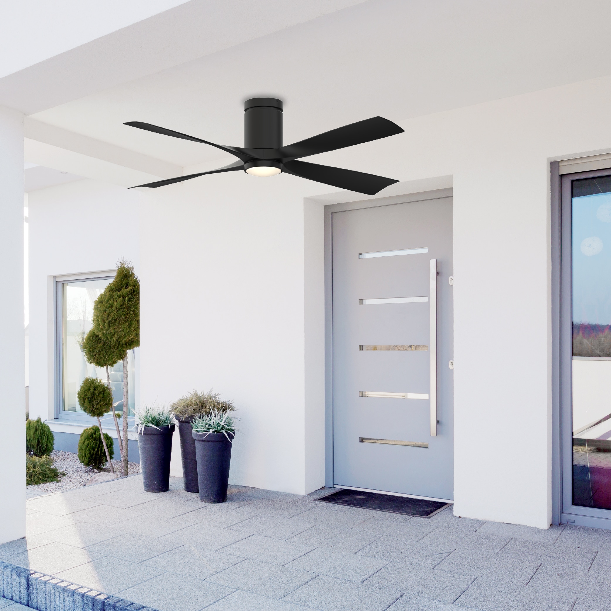 AireFlush 52-in Color-Changing Integrated LED Outdoor Flush Mount Black with Black Blades Ceiling Fan With Light - Remote Included ( 4 -Blade ) - Image 14