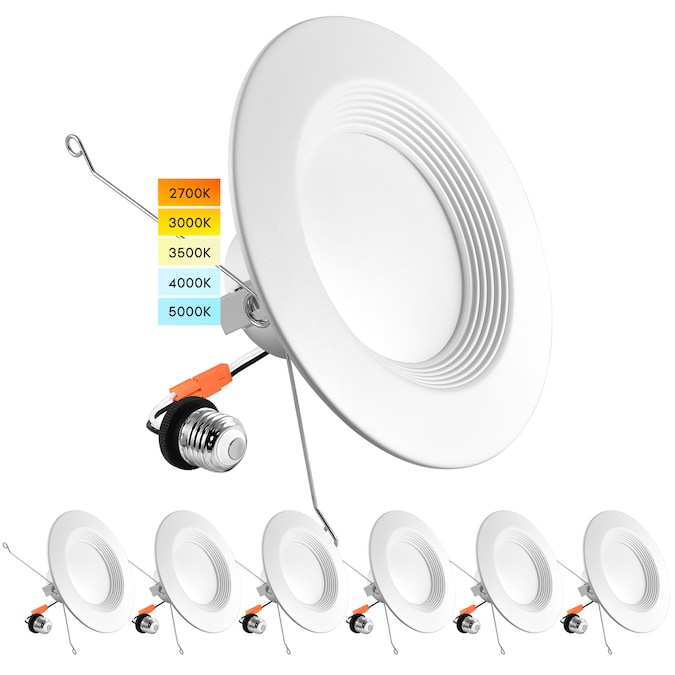 Luxrite White 5-in or 6-in 1100-Lumen Switchable Round Dimmable LED Canned Shower Recessed Downlight (6-Pack)